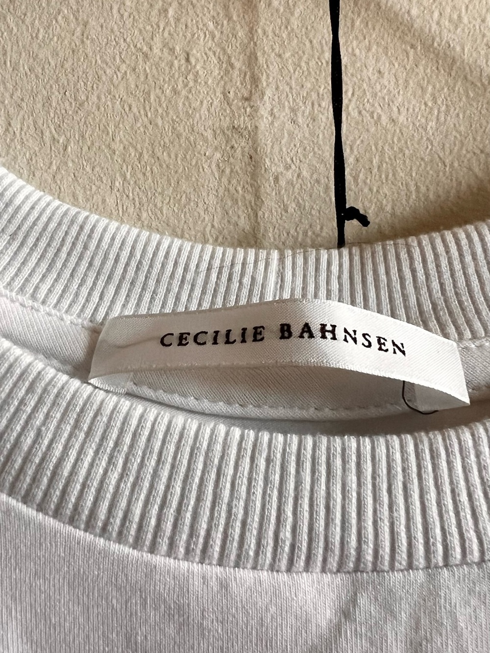 Cecilie Bahnsen White Ribbed Crewneck Sweat Top